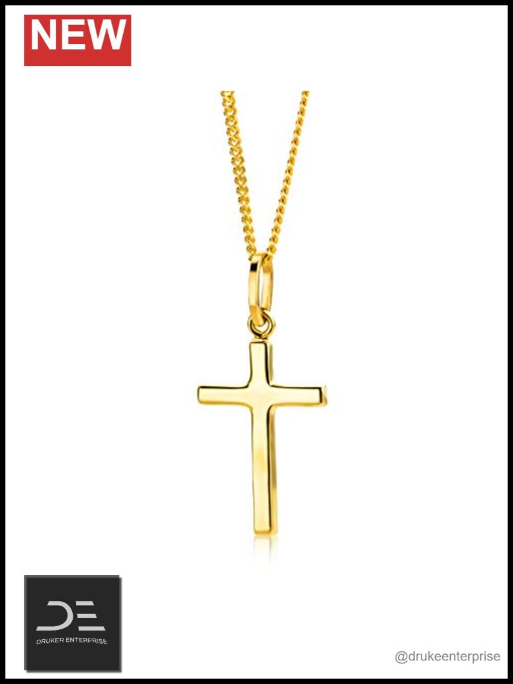 10k Yellow Gold Cross Pendant Necklace with 925 Sterling Silver Chain